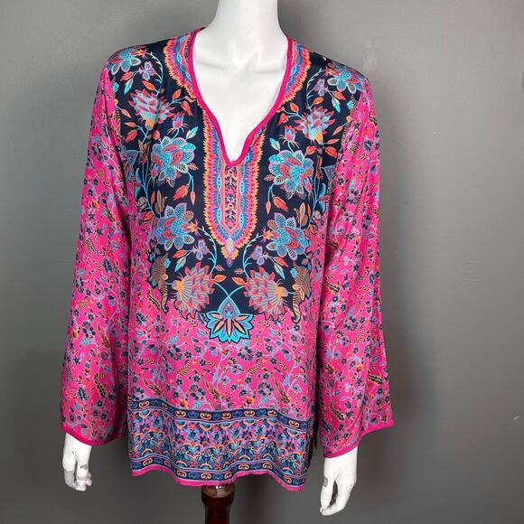 Tolani Feathers top Medium pink scarf print boho‎ maximalist India - Picture 1 of 9